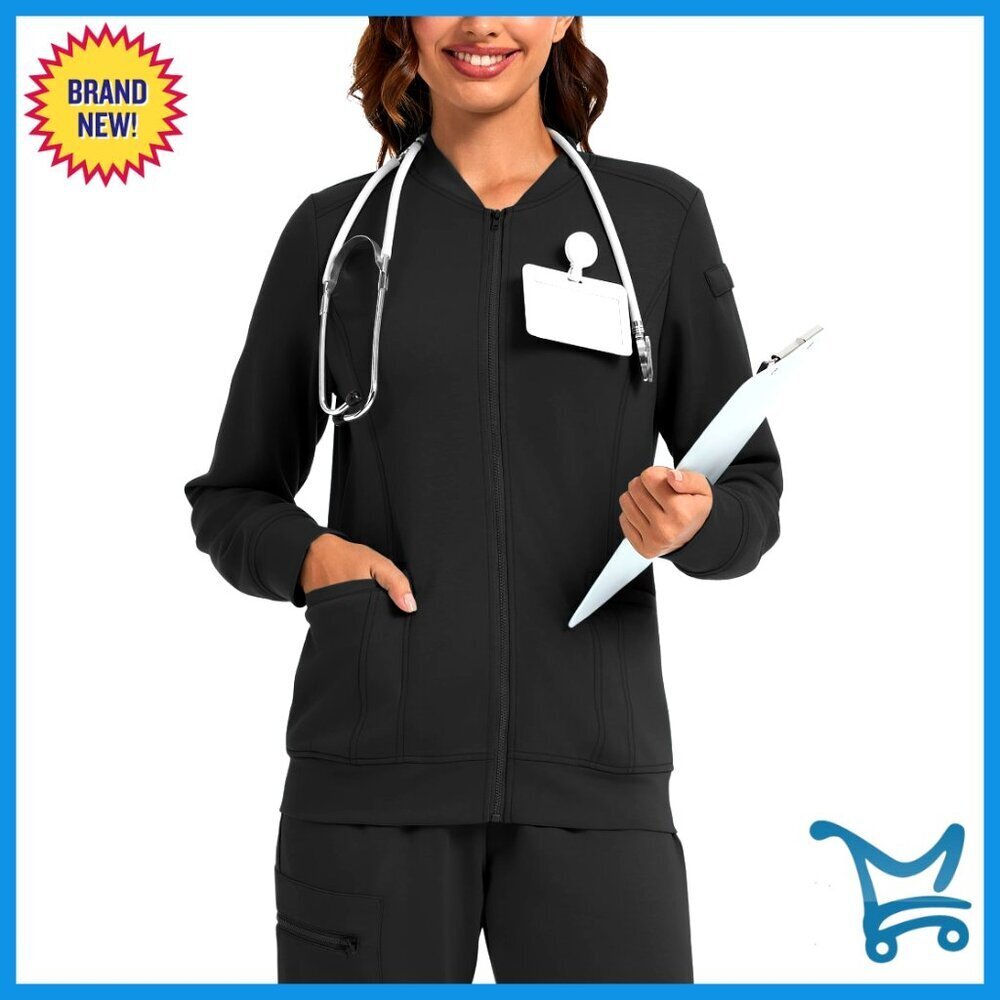 Women's Zipper Bomber Scrub Jacket with Pockets, Lightweight Stretch Fabric